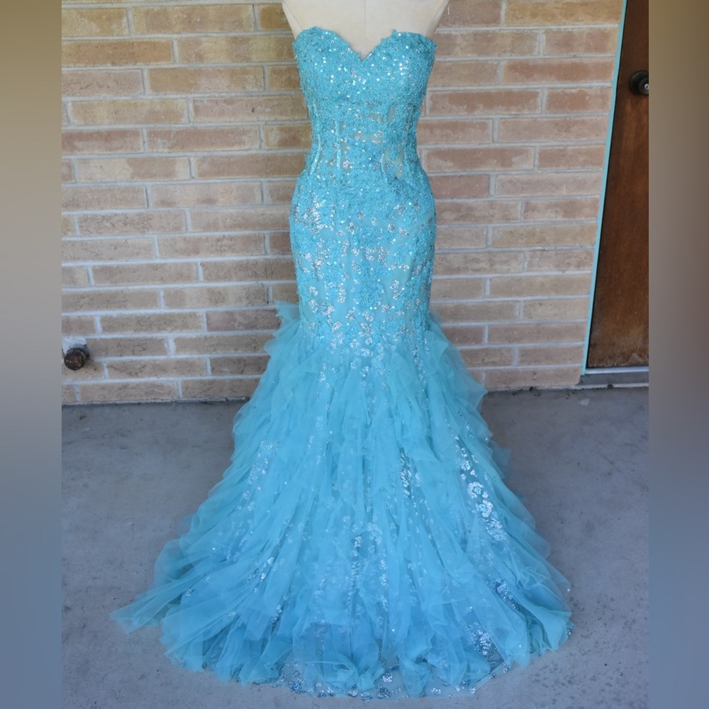 Jovani Turquoise Mermaid Strapless Gown